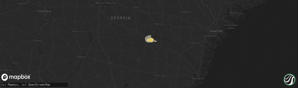 Hail map in Hazlehurst, GA on August 2, 2024