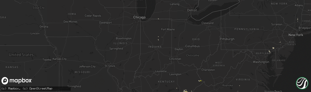 Hail map in Indiana on August 2, 2024