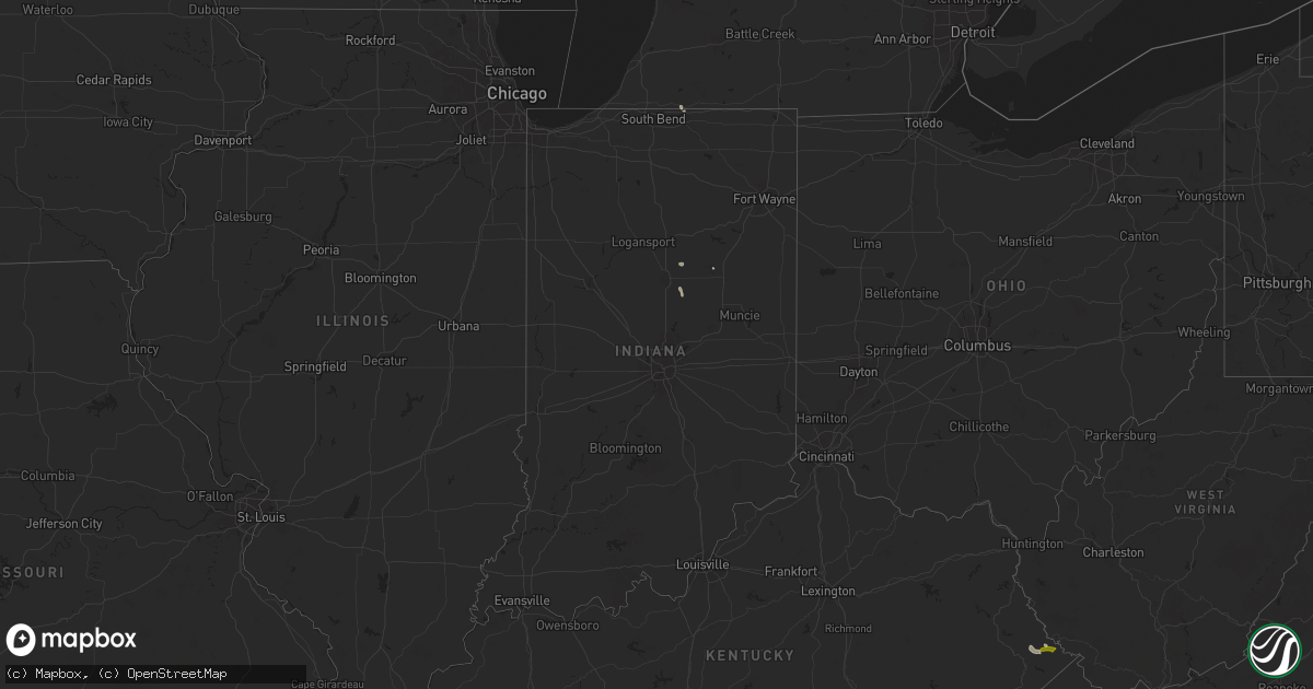 Hail map in Indiana on August 2, 2024