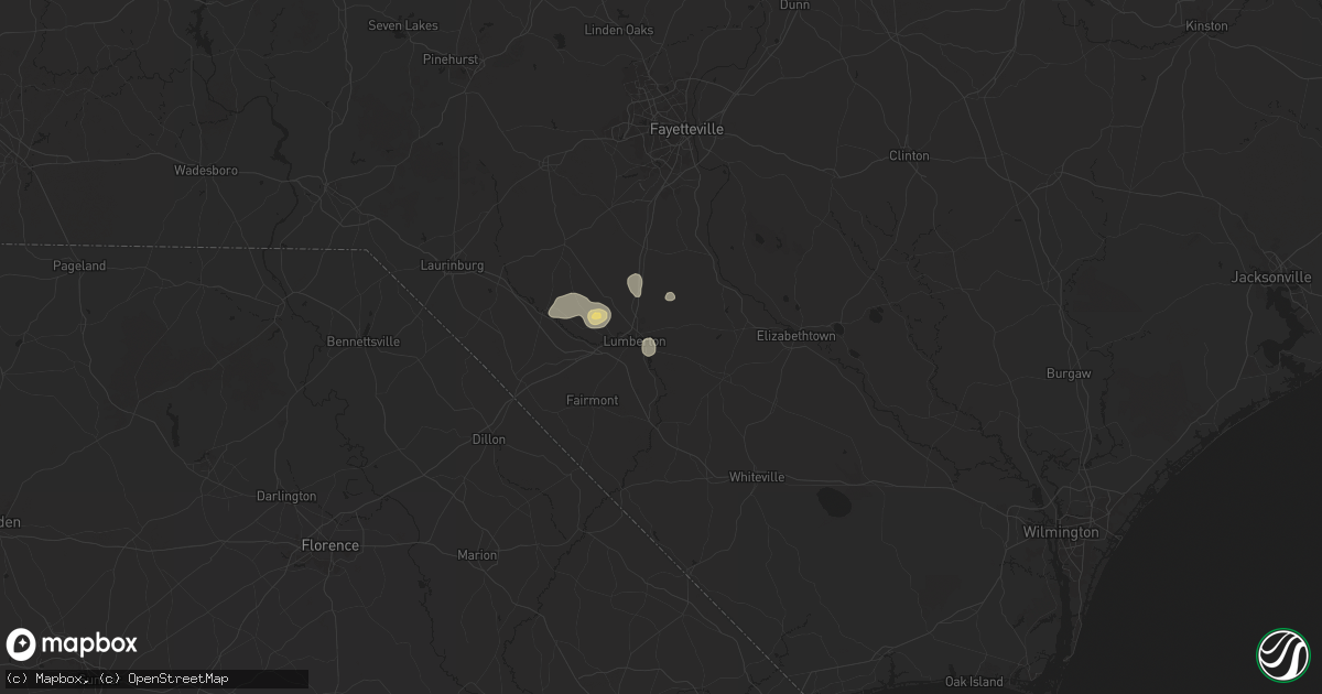 Hail map in Lumberton, NC on August 2, 2024