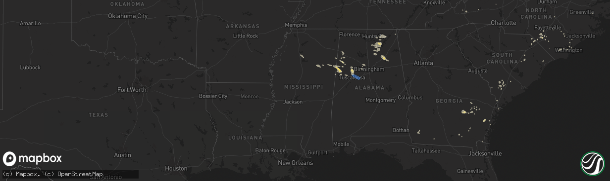 Hail map in Mississippi on August 2, 2024