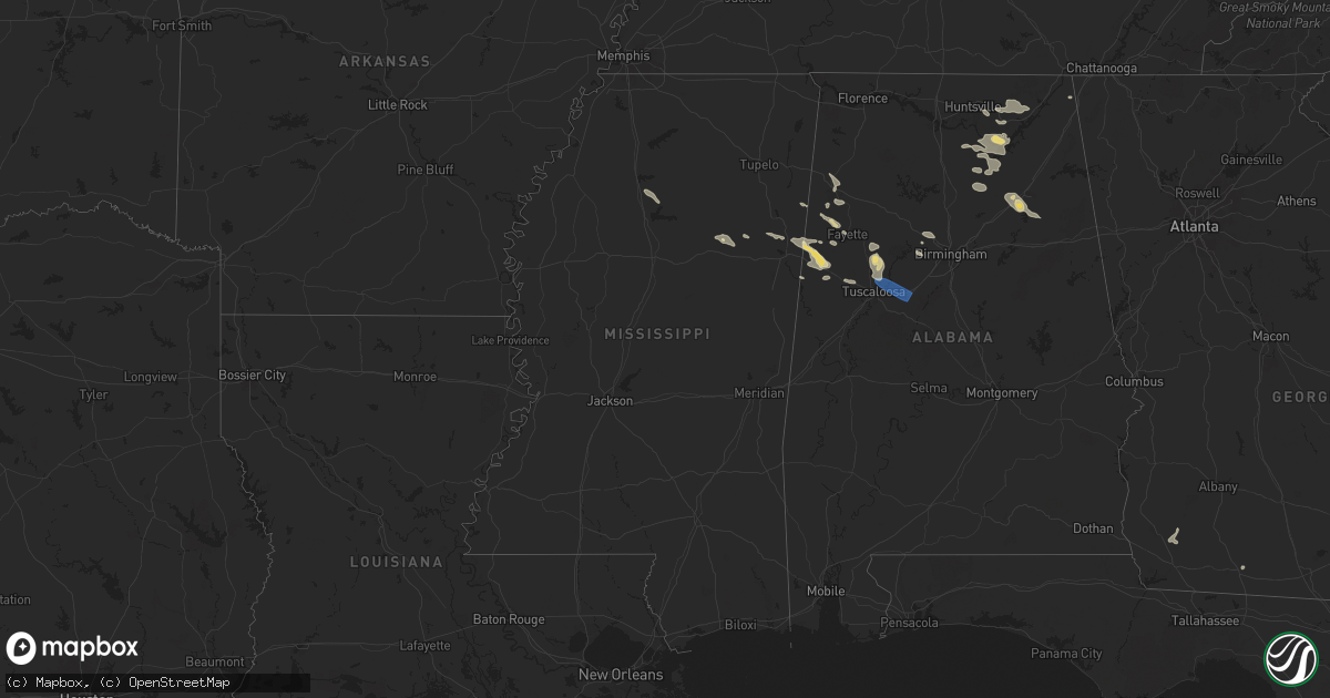 Hail map in Mississippi on August 2, 2024
