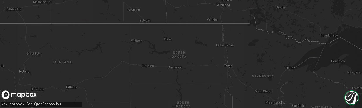 Hail map in North Dakota on August 2, 2024