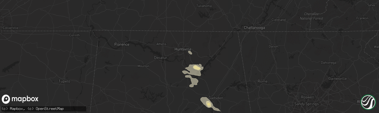 Hail map in Owens Cross Roads, AL on August 2, 2024