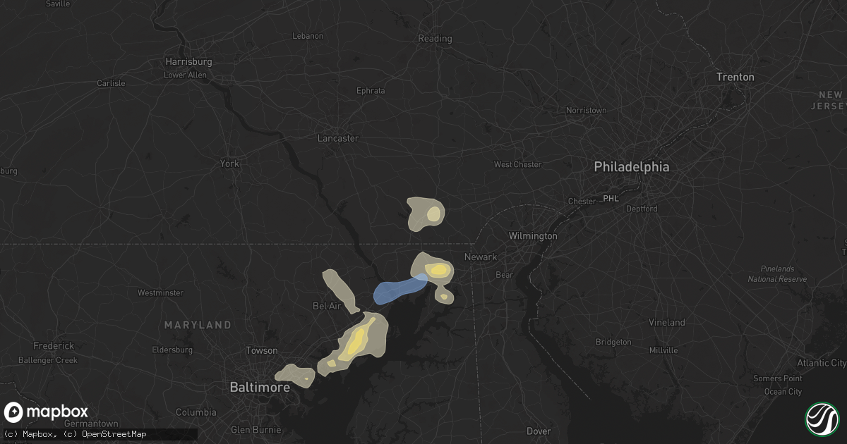 Hail map in Oxford, PA on August 2, 2024