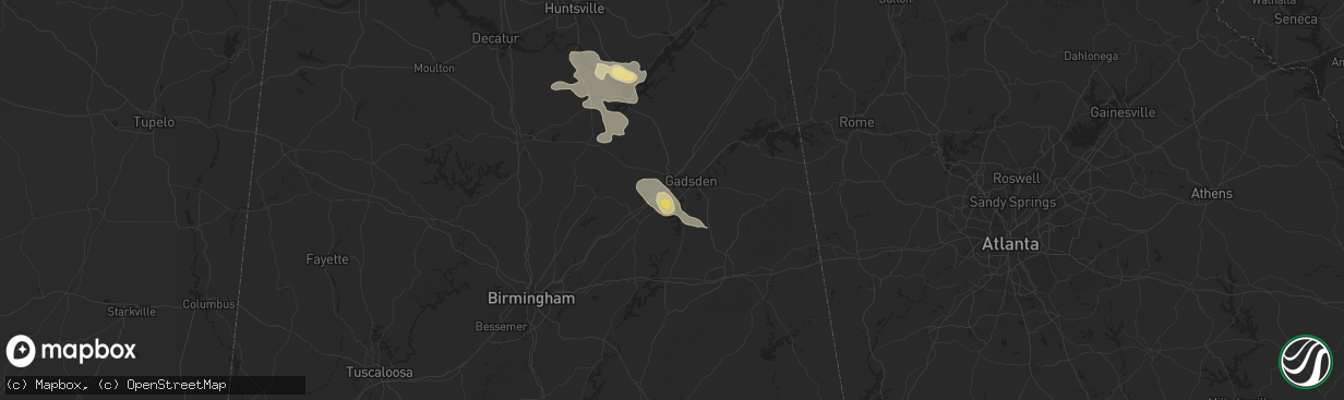 Hail map in Rainbow City, AL on August 2, 2024