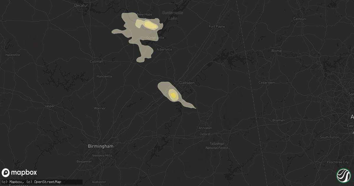 Hail map in Rainbow City, AL on August 2, 2024