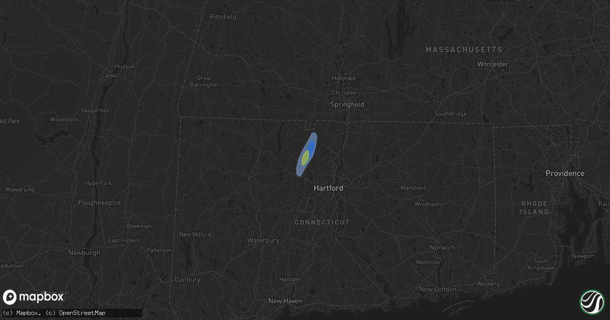 Hail map in Simsbury, CT on August 2, 2024