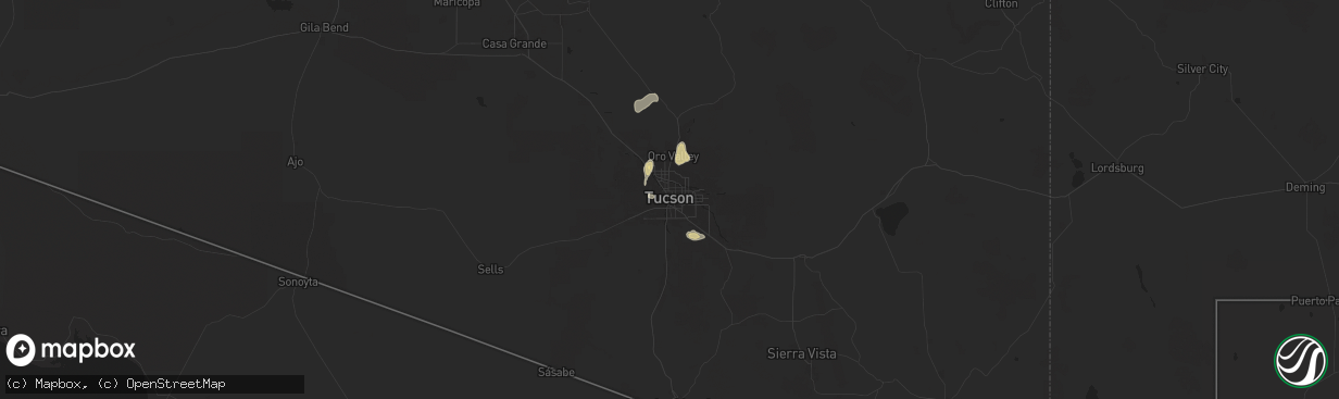 Hail map in Tucson, AZ on August 2, 2024