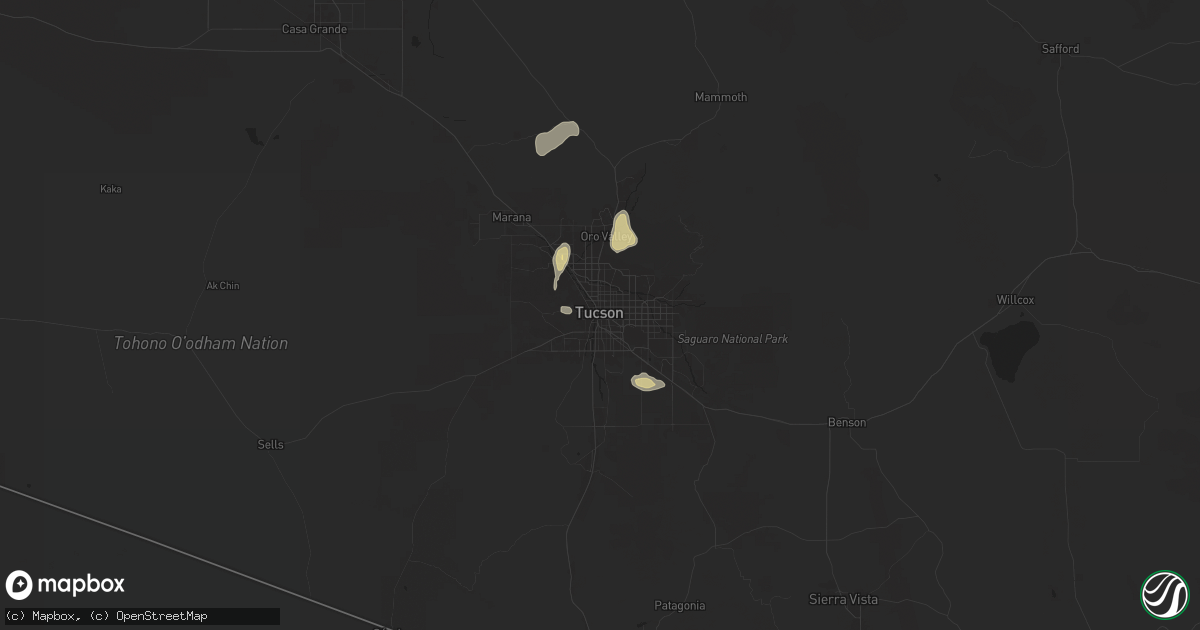 Hail map in Tucson, AZ on August 2, 2024