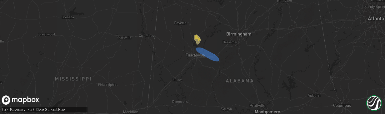 Hail map in Tuscaloosa, AL on August 2, 2024