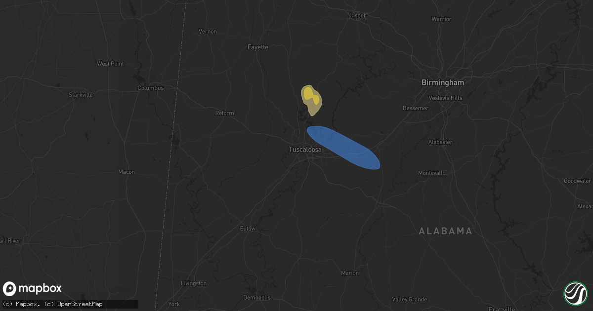 Hail map in Tuscaloosa, AL on August 2, 2024