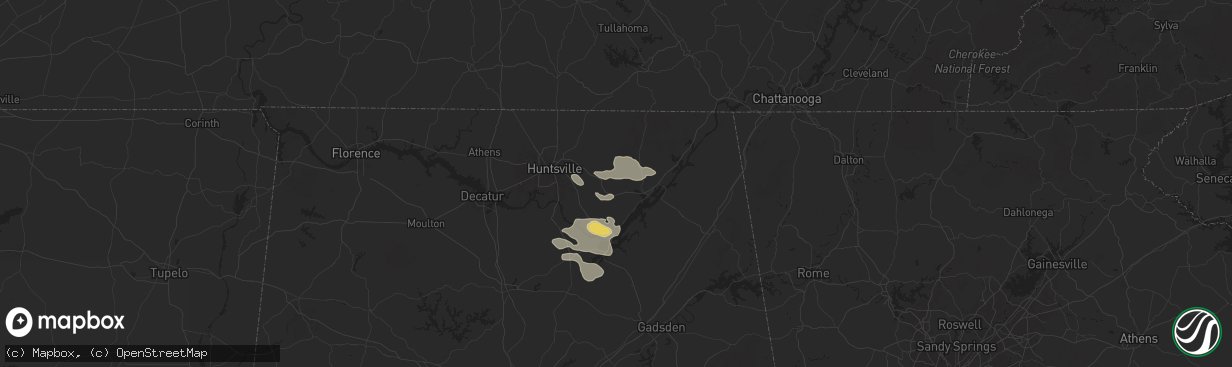 Hail map in Woodville, AL on August 2, 2024