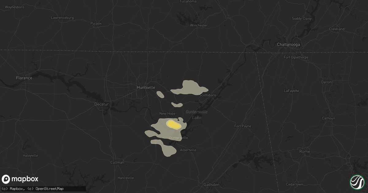 Hail map in Woodville, AL on August 2, 2024