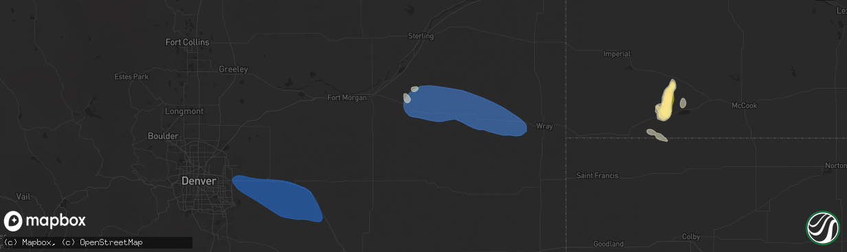Hail map in Akron, CO on August 2, 2025