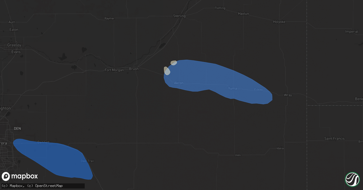 Hail map in Akron, CO on August 2, 2025