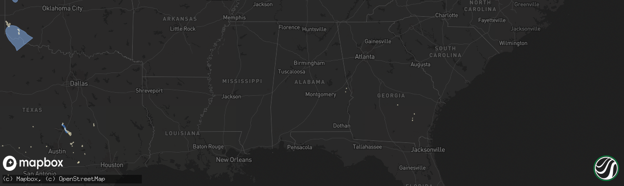 Hail map in Alabama on August 2, 2025