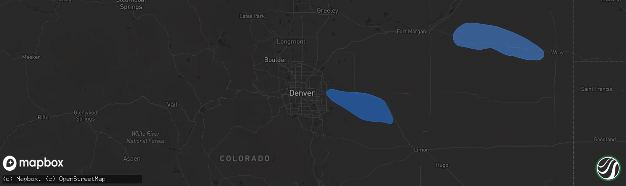 Hail map in Aurora, CO on August 2, 2025