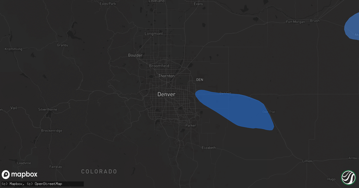 Hail map in Aurora, CO on August 2, 2025