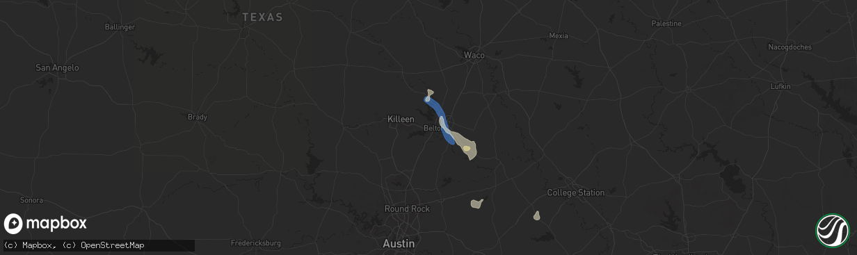Hail map in Belton, TX on August 2, 2025