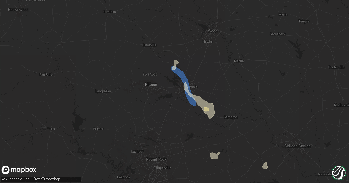Hail map in Belton, TX on August 2, 2025