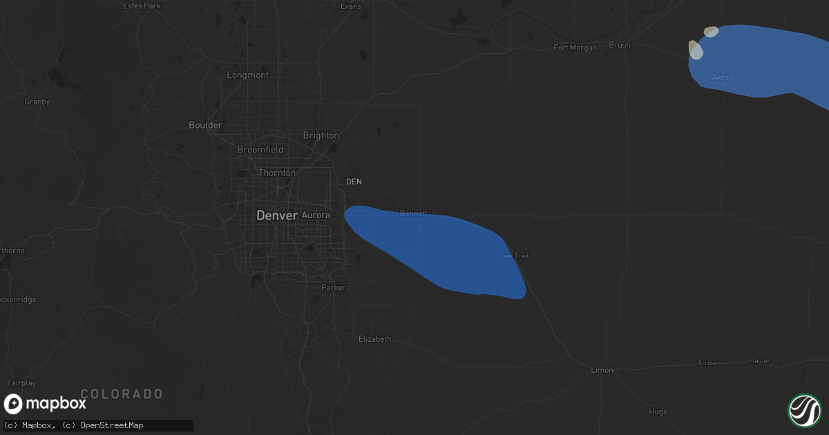 Hail map in Bennett, CO on August 2, 2025
