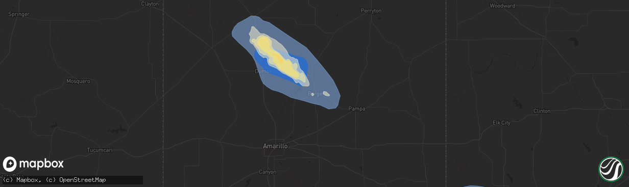 Hail map in Borger, TX on August 2, 2025