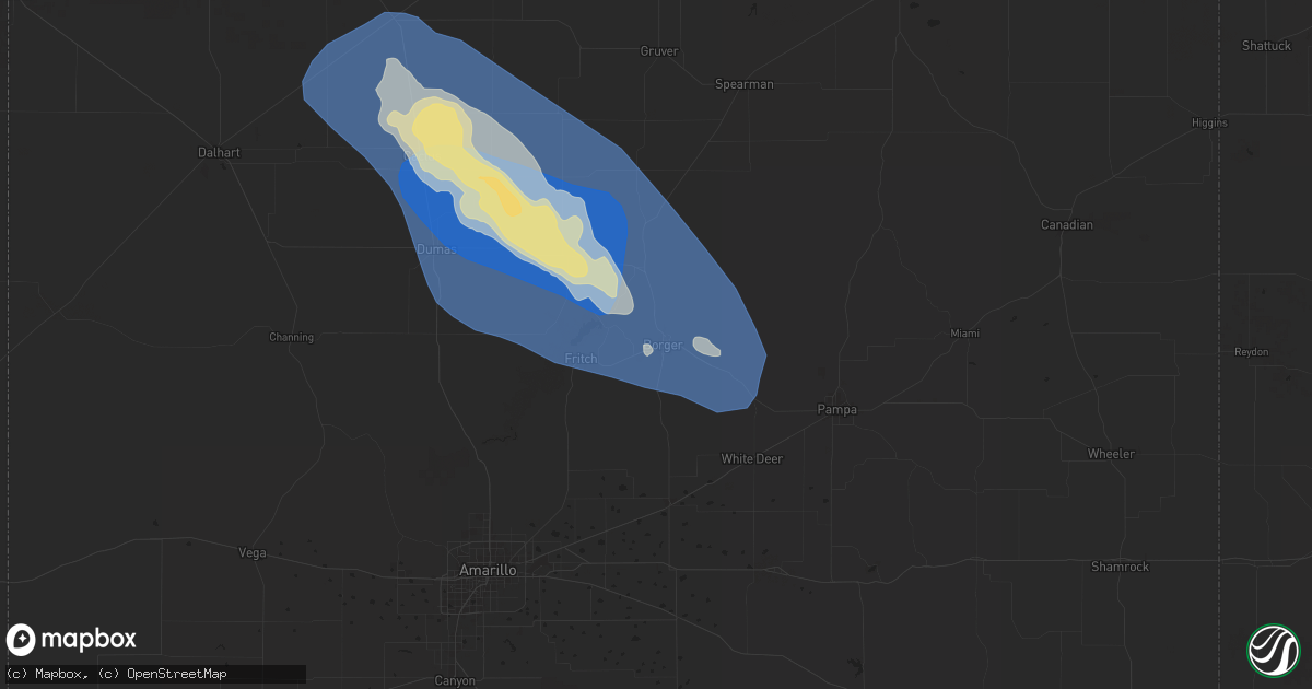 Hail map in Borger, TX on August 2, 2025