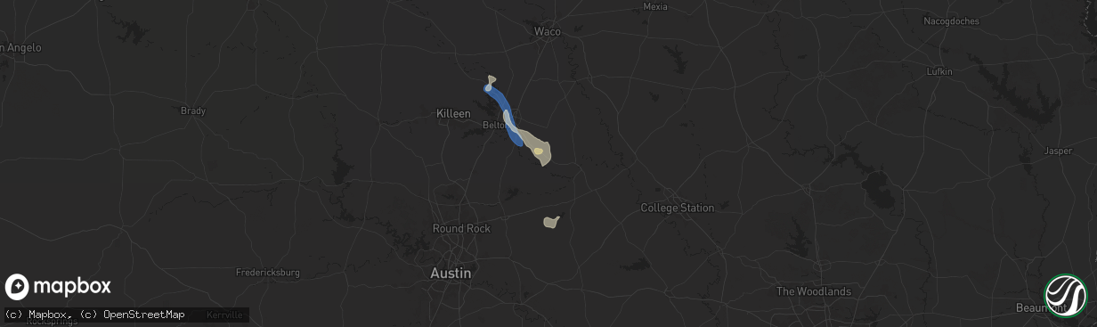 Hail map in Buckholts, TX on August 2, 2025