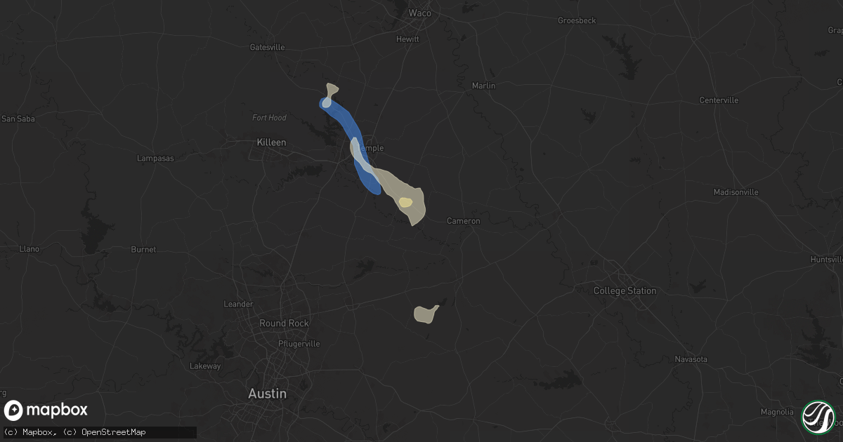 Hail map in Buckholts, TX on August 2, 2025