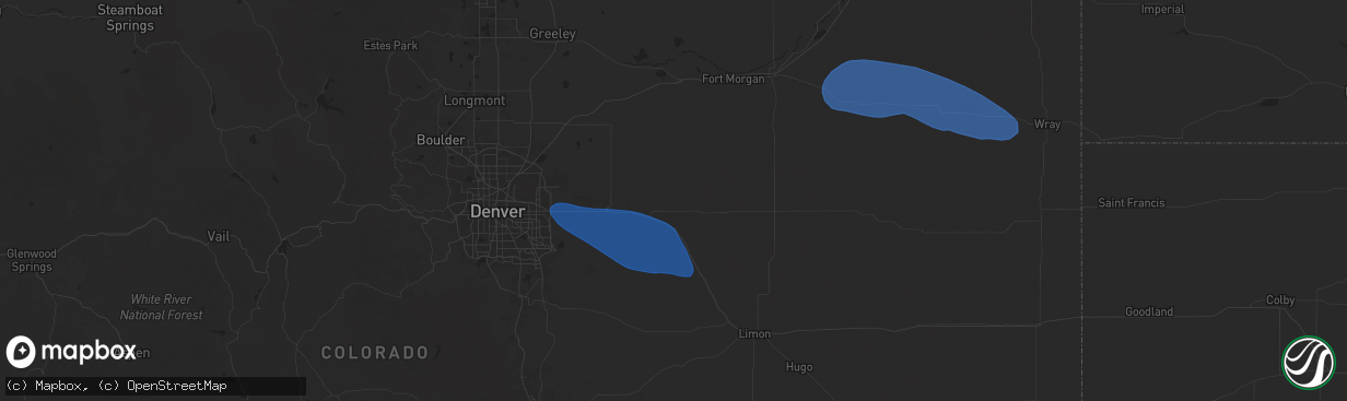 Hail map in Byers, CO on August 2, 2025