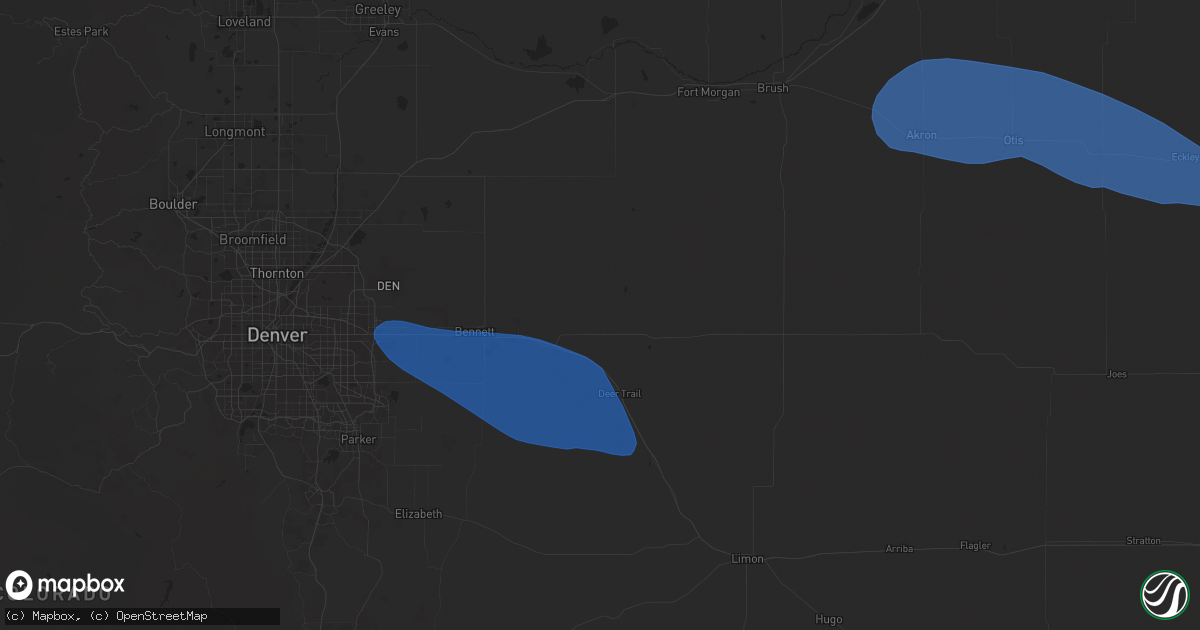 Hail map in Byers, CO on August 2, 2025