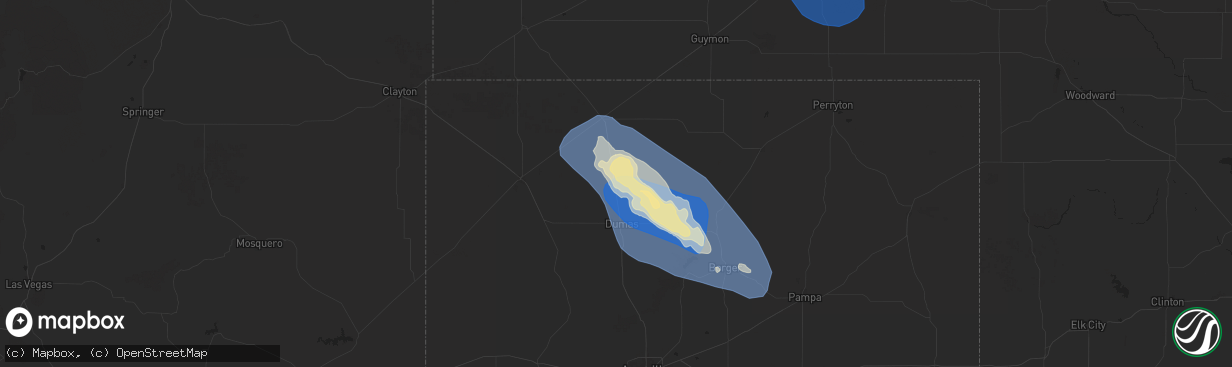 Hail map in Cactus, TX on August 2, 2025