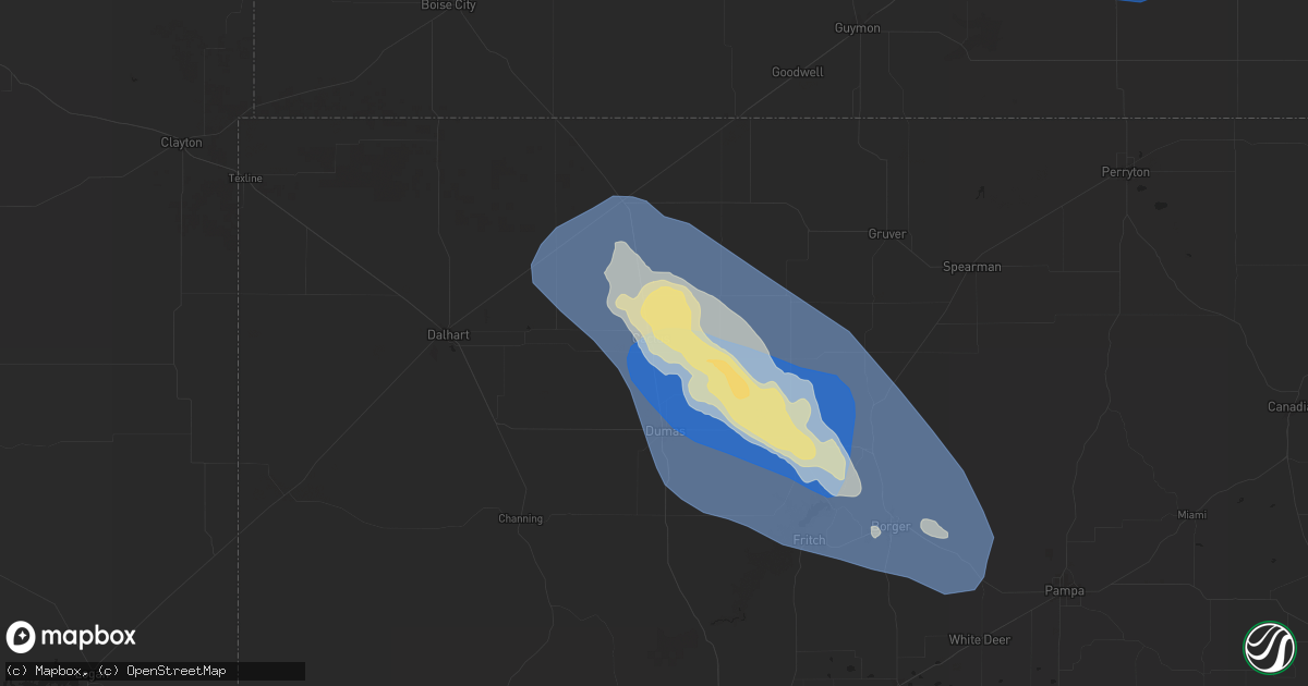 Hail map in Cactus, TX on August 2, 2025