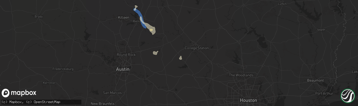 Hail map in Caldwell, TX on August 2, 2025