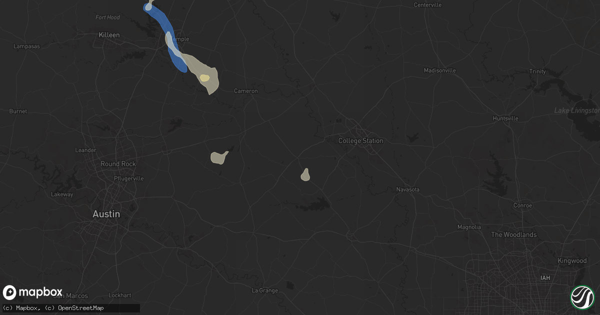 Hail map in Caldwell, TX on August 2, 2025
