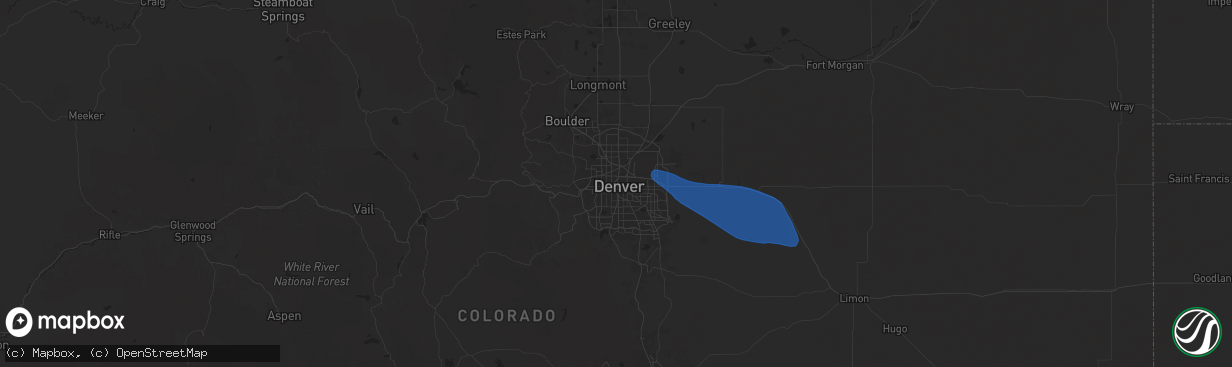 Hail map in Denver, CO on August 2, 2025