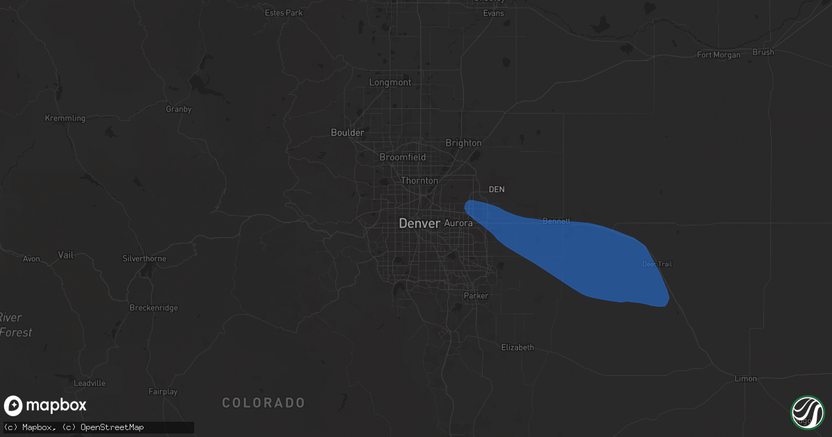 Hail map in Denver, CO on August 2, 2025