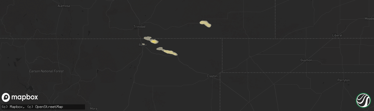 Hail map in Des Moines, NM on August 2, 2025