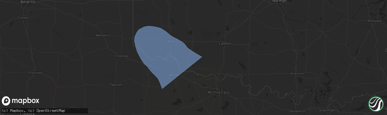 Hail map in Frederick, OK on August 2, 2025
