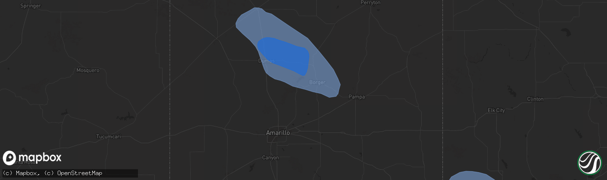 Hail map in Fritch, TX on August 2, 2025