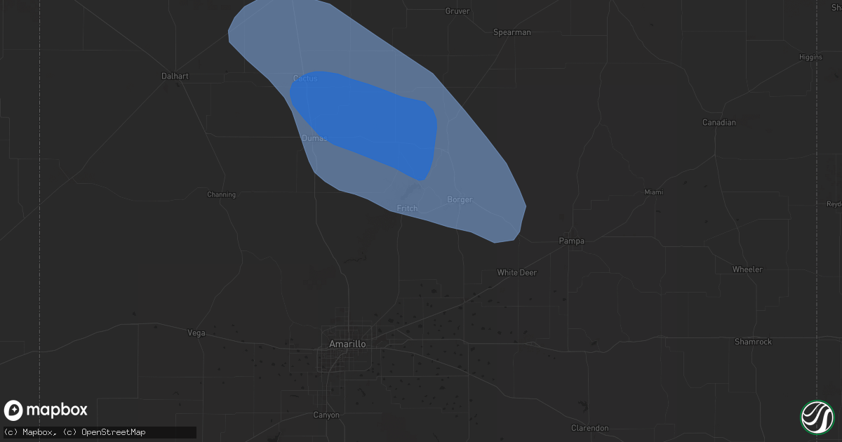 Hail map in Fritch, TX on August 2, 2025