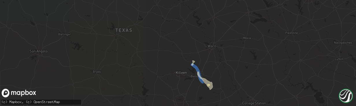 Hail map in Gatesville, TX on August 2, 2025