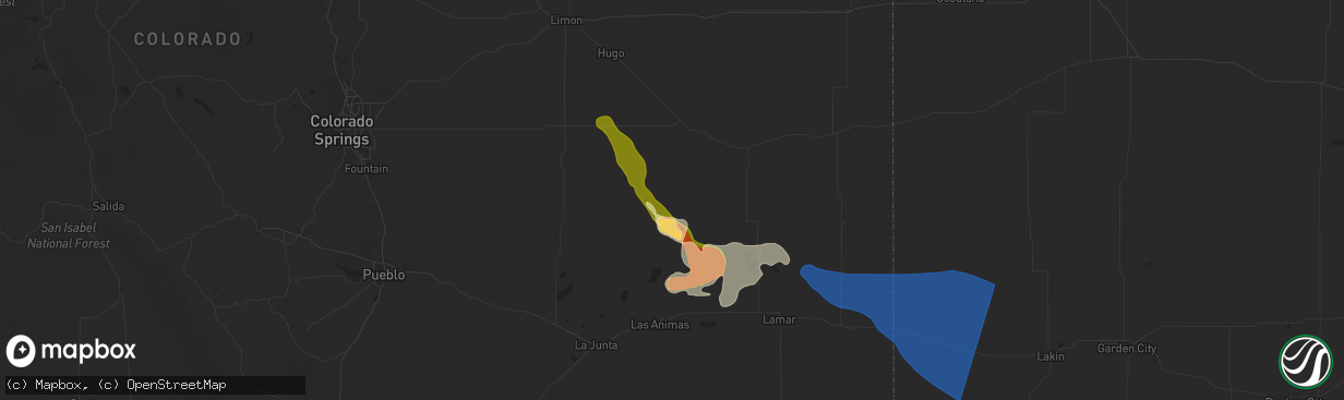 Hail map in Haswell, CO on August 2, 2025