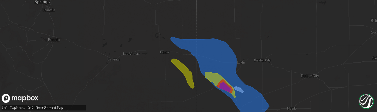 Hail map in Holly, CO on August 2, 2025