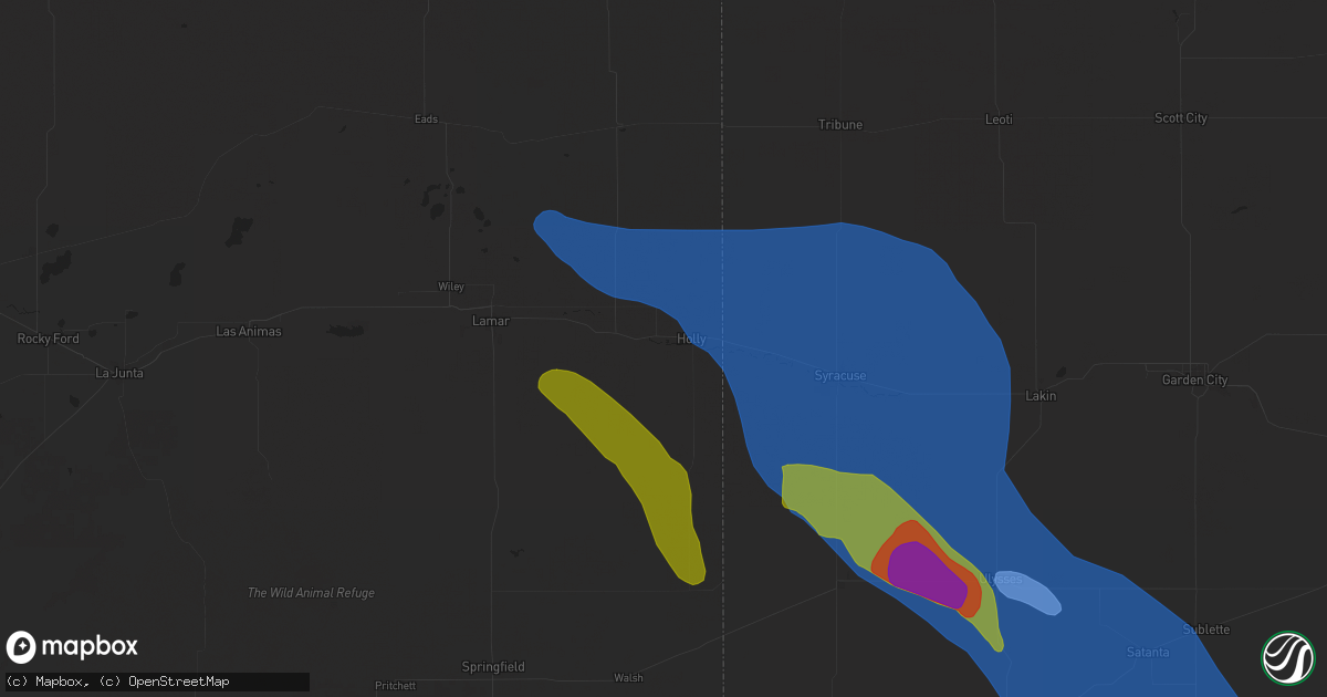 Hail map in Holly, CO on August 2, 2025
