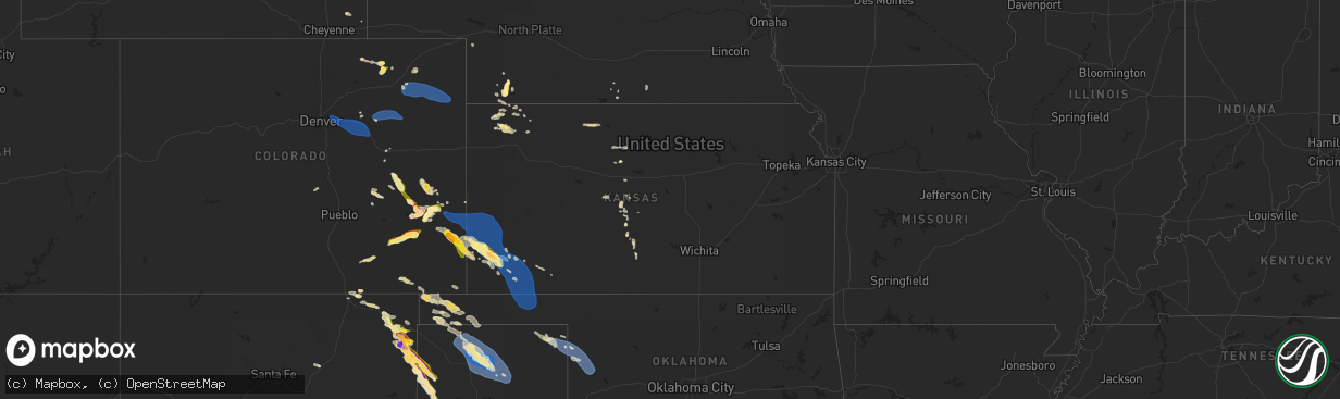 Hail map in Kansas on August 2, 2025