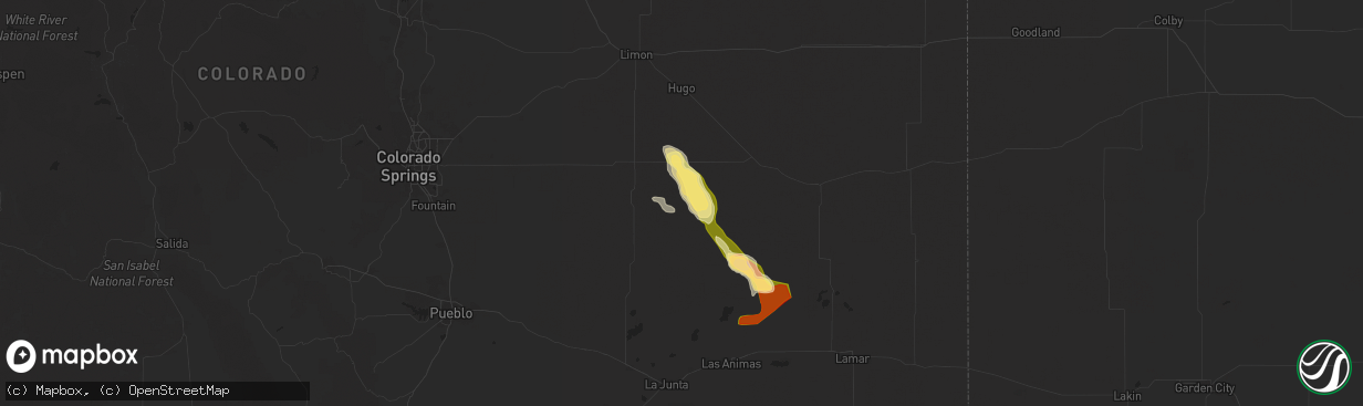 Hail map in Karval, CO on August 2, 2025
