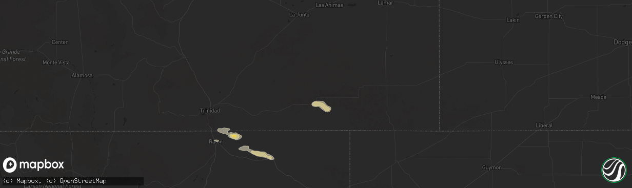 Hail map in Kim, CO on August 2, 2025