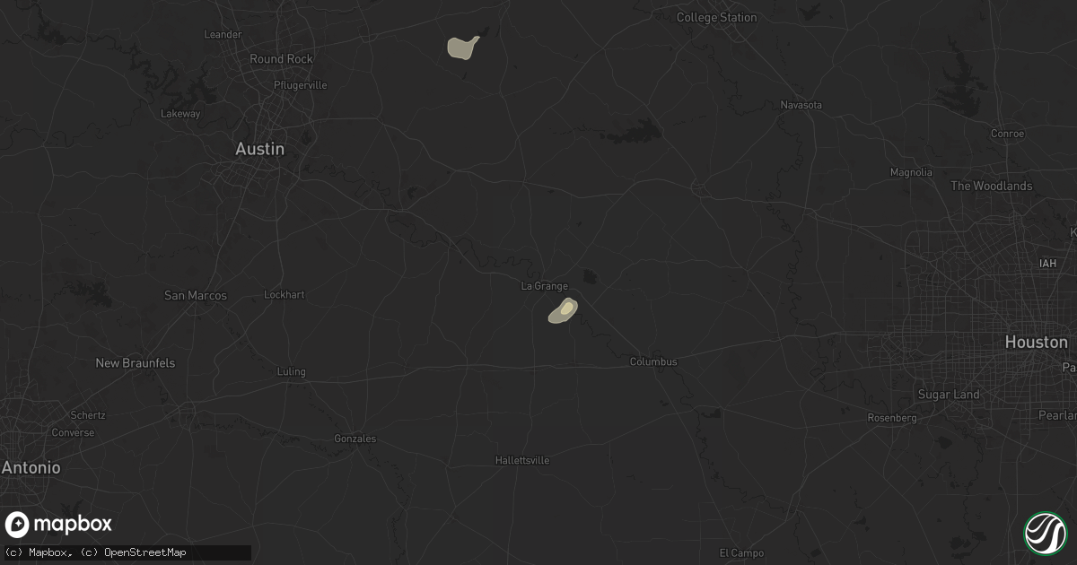 Hail map in La Grange, TX on August 2, 2025
